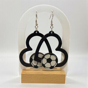 Heart Soccer Wood Earring